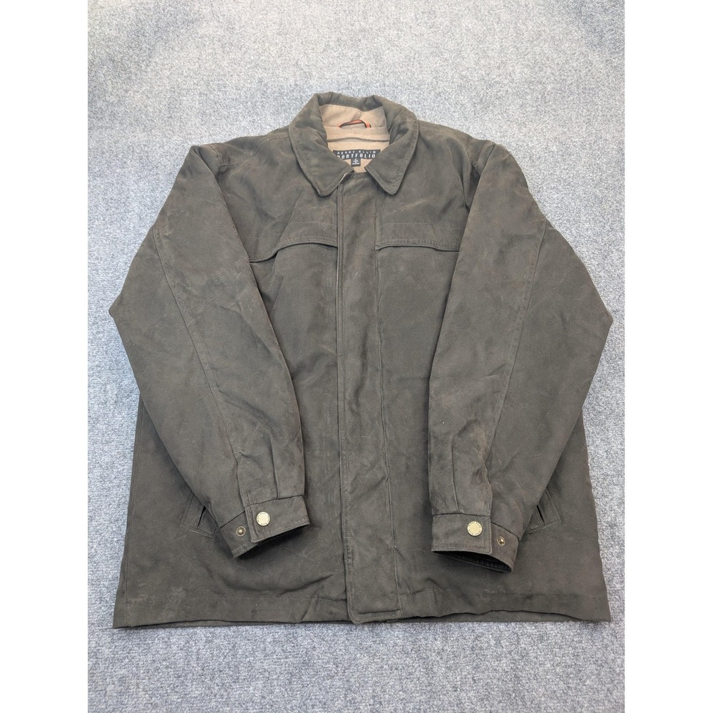 Perry Ellis Portfolio Jacket‎ Mens Large Brown Quilted Microfiber Zip Pockets